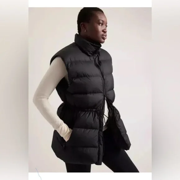 ATHLETA Oversized Cascade Down Puffer Drawcord Vest Black Size L Large $229 - Picture 1 of 3